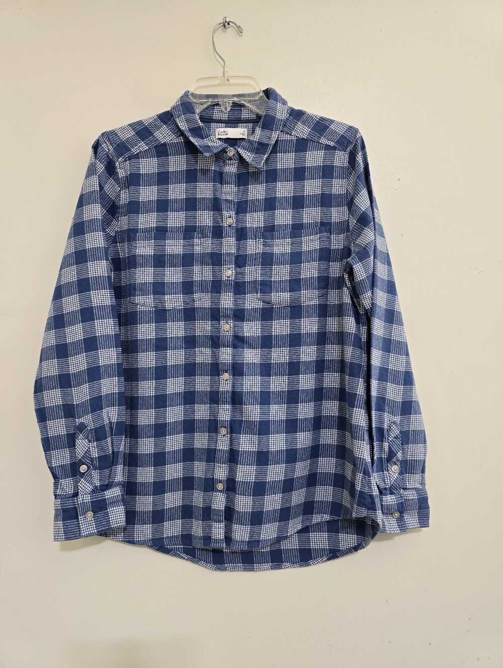 CROFT & BARROW women size Small Long Sleeve Fannel Check Plaid Button Shirt Blue